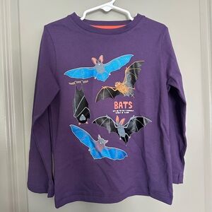 Mini Boden 3-4Y Purple Kids Bat Graphic Long Sleeve Shirt Halloween Spooky
